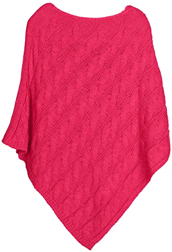 styleBREAKER Strick Poncho mit Zopfmuster, Rundhals Strickponcho, Grobstrick, Damen 08010040, Farbe:Pink von styleBREAKER