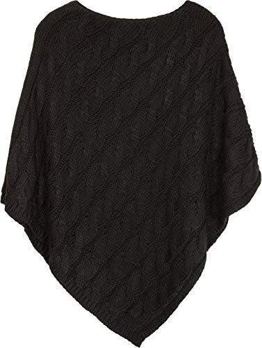 styleBREAKER Strick Poncho mit Zopfmuster, Rundhals Strickponcho, Grobstrick, Damen 08010040, Farbe:Schwarz von styleBREAKER