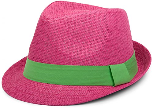 styleBREAKER Trilby Hut, Leichter Papierhut mit kontrastfarbigem Zierband, Unisex 04025002, Farbe:Pink/Grün, Größe:S/M = 56 cm von styleBREAKER