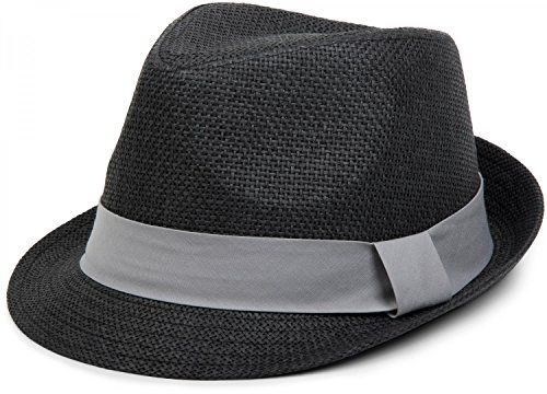 styleBREAKER Trilby Hut, Leichter Papierhut mit kontrastfarbigem Zierband, Unisex 04025002, Farbe:Schwarz/Hellgrau, Größe:L/XL = 58 cm von styleBREAKER