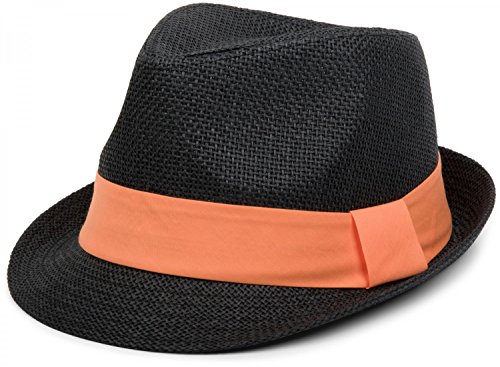 styleBREAKER Trilby Hut, Leichter Papierhut mit kontrastfarbigem Zierband, Unisex 04025002, Farbe:Schwarz/Orange, Größe:L/XL = 58 cm von styleBREAKER