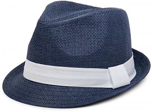 styleBREAKER Trilby Hut, Leichter Papierhut mit kontrastfarbigem Zierband, Unisex 04025002, Farbe:Dunkelblau/Weiß, Größe:S/M = 56 cm von styleBREAKER