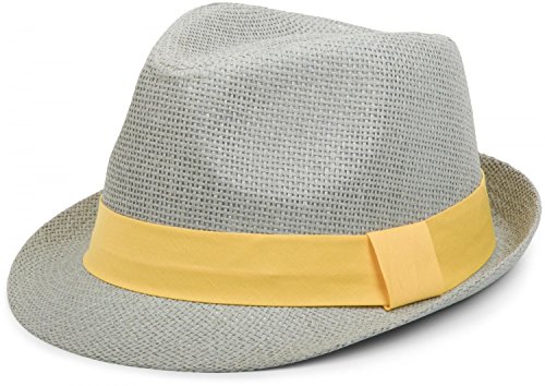 styleBREAKER Trilby Hut, Leichter Papierhut mit kontrastfarbigem Zierband, Unisex 04025002, Farbe:Hellgrau/Gelb, Größe:S/M = 56 cm von styleBREAKER