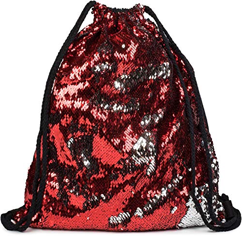 styleBREAKER Turnbeutel Hipster mit Pailletten, Rucksack, Sportbeutel, Beutel, Unisex 02012210, Farbe:Bordeaux-Rot/Silber von styleBREAKER