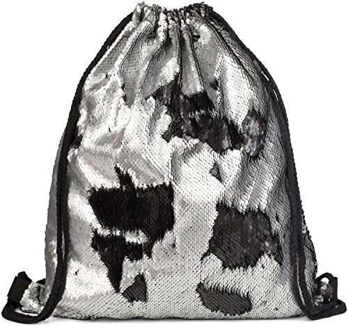 styleBREAKER Turnbeutel Hipster mit Pailletten, Rucksack, Sportbeutel, Beutel, Unisex 02012210, Farbe::Silber/Schwarz von styleBREAKER