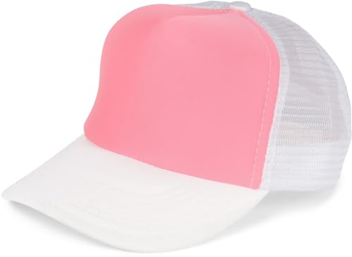 styleBREAKER Unisex 5-Panel Trucker Cap mit Mesh-Einsatz | verstellbares Basecap mit Click Snap Verschluss | luftiges Netz Cap für Damen und Herren, Farbe:Pink-Weiß von styleBREAKER
