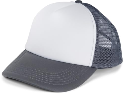 styleBREAKER Unisex 5-Panel Trucker Cap mit Mesh-Einsatz | verstellbares Basecap mit Click Snap Verschluss | luftiges Netz Cap für Damen und Herren, Farbe:Weiß-Dunkelgrau von styleBREAKER