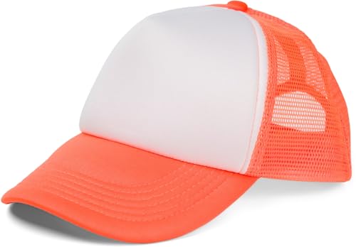 styleBREAKER Unisex 5-Panel Trucker Cap mit Mesh-Einsatz | verstellbares Basecap mit Click Snap Verschluss | luftiges Netz Cap für Damen und Herren, Farbe:Weiß-Neonorange von styleBREAKER