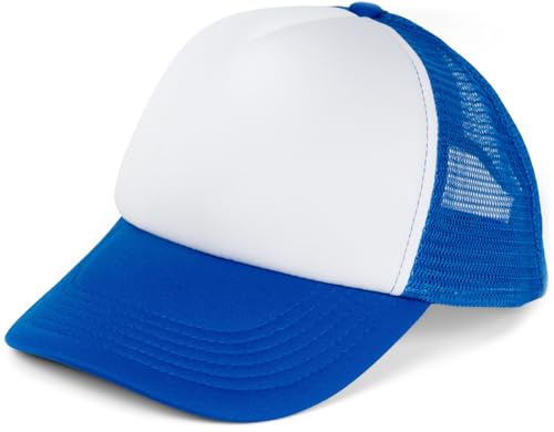 styleBREAKER Unisex 5-Panel Mesh Cap, Trucker Baseball Cap, Basecap, Click und Snap Verschluss verstellbar 04023007, Farbe:Weiß-Royalblau von styleBREAKER