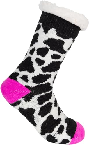 styleBREAKER Unisex ABS Stoppersocken mit Animal Print Muster, warme ABS-Socken, Größe 35-42 EU / 5-10 US / 4-8 UK 08030011, Farbe:Kuh - Pink-Schwarz-Weiß von styleBREAKER