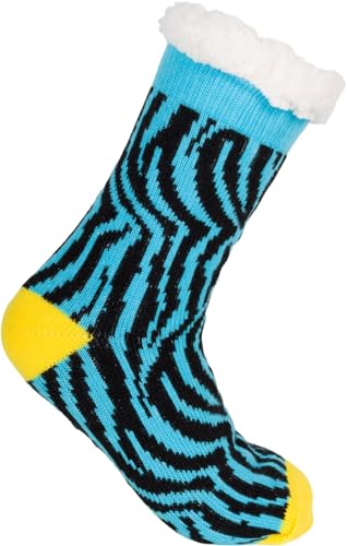 styleBREAKER Unisex ABS Stoppersocken mit Animal Print Muster, warme ABS-Socken, Größe 35-42 EU / 5-10 US / 4-8 UK 08030011, Farbe:Zebra - Gelb-Blau-Schwarz von styleBREAKER