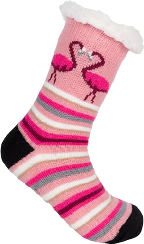 styleBREAKER Unisex ABS Stoppersocken mit Streifen Flamingo Muster, warme ABS-Socken, Größe 35-42 EU / 5-10 US / 4-8 UK 08030013, Farbe:Altrose von styleBREAKER