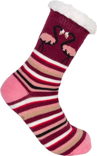 styleBREAKER Unisex ABS Stoppersocken mit Streifen Flamingo Muster, warme ABS-Socken, Größe 35-42 EU / 5-10 US / 4-8 UK 08030013, Farbe:Bordeaux-Rot von styleBREAKER