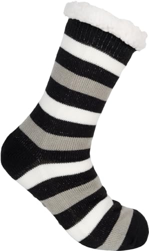 styleBREAKER Unisex ABS Stoppersocken mit Streifen Muster, warme ABS-Socken, Größe 35-42 EU / 5-10 US / 4-8 UK 08030009, Farbe:Schwarz-Grau-Weiß von styleBREAKER