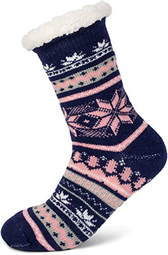 styleBREAKER Unisex ABS Stoppersocken mit Teddyfutter und Norweger Muster, ABS-Socken, Größe 35-42 EU / 5-10 US / 4-8 UK 08030008, Farbe:Dunkelblau von styleBREAKER