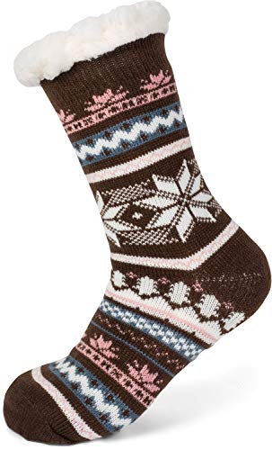 styleBREAKER Unisex ABS Stoppersocken mit Teddyfutter und Norweger Muster, ABS-Socken, Größe 35-42 EU / 5-10 US / 4-8 UK 08030008, Farbe:Dunkelbraun von styleBREAKER