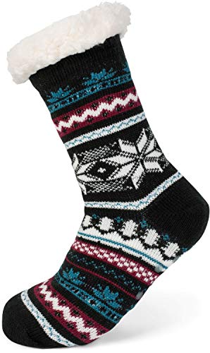 styleBREAKER Unisex ABS Stoppersocken mit Teddyfutter und Norweger Muster, ABS-Socken, Größe 35-42 EU / 5-10 US / 4-8 UK 08030008, Farbe:Schwarz von styleBREAKER