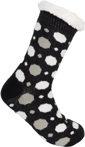 styleBREAKER Unisex ABS Stoppersocken mit Teddyfutter und Punkte Muster, ABS-Socken, Größe 35-42 EU / 5-10 US / 4-8 UK 08030010, Farbe:Schwarz-Weiß-Grau von styleBREAKER