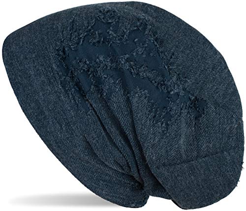 styleBREAKER Unisex Beanie Mütze mit strukturierter Oberfläche im Destroyed Vintage Look, Slouch Longbeanie 04024165, Farbe:Blau von styleBREAKER