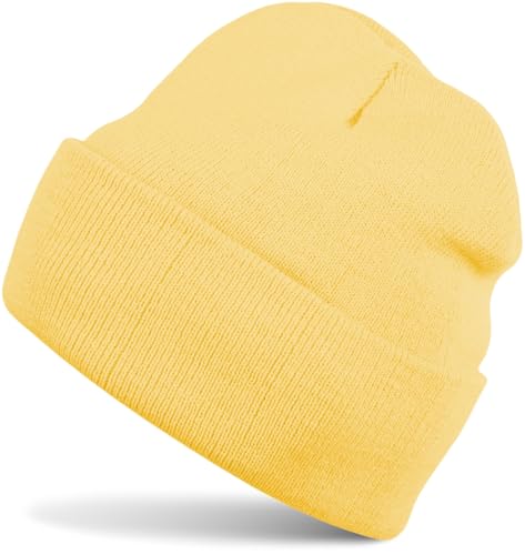 styleBREAKER Unisex Beanie Strickmütze Einfarbig, Feinstrick Mütze doppelt gestrickt, warme Winter Strickbeanie 04024029, Farbe:Butterblumengelb von styleBREAKER
