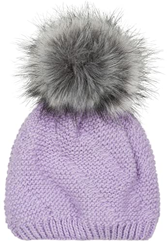 styleBREAKER Unisex Einfarbige Strick Bommelmütze fein gestrickt mit Fleece Futter, Winter Fellbommel Mütze 04024175, Farbe:Flieder von styleBREAKER