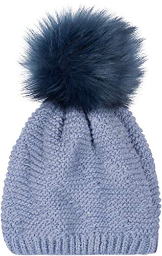 styleBREAKER Unisex Einfarbige Strick Bommelmütze fein gestrickt mit Fleece Futter, Winter Fellbommel Mütze 04024175, Farbe:Taubenblau von styleBREAKER