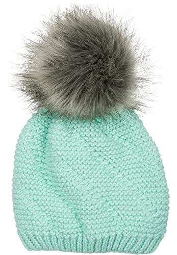 styleBREAKER Unisex Einfarbige Strick Bommelmütze fein gestrickt mit Fleece Futter, Winter Fellbommel Mütze 04024175, Farbe:Türkis von styleBREAKER