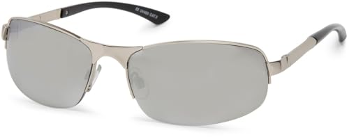 styleBREAKER Unisex Halbrand Sonnenbrille mit rechteckigen Polycarbonat Gläsern und Federscharnier, 09020051, Farbe:Gestell Silber/Glas Silber verspiegelt von styleBREAKER