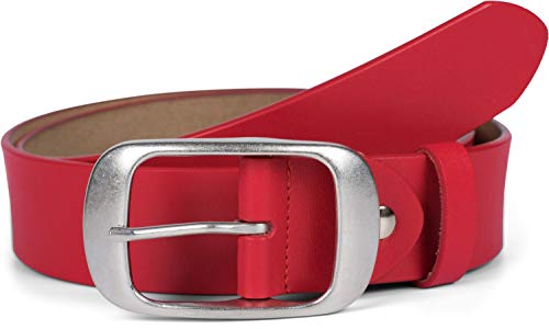 styleBREAKER Unisex Leder Gürtel Unifarben mit glänzender Oberfläche und gebürsteter Schnalle, kürzbar 03010104, Farbe:Rot, Größe:105cm von styleBREAKER