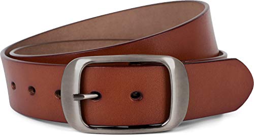 styleBREAKER Unisex Leder Gürtel Unifarben mit glänzender Oberfläche und gebürsteter Schnalle, kürzbar 03010104, Größe:100cm, Farbe:Cognac von styleBREAKER