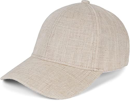 styleBREAKER Unisex Leinen Baseball Cap Einfarbig, 6-Panel Basecap, Metallschnalle verstellbar 04023089, Farbe:Beige von styleBREAKER