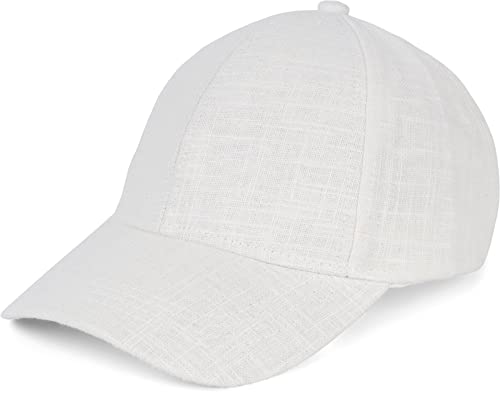 styleBREAKER Unisex Leinen Baseball Cap Einfarbig, 6-Panel Basecap, Metallschnalle verstellbar 04023089, Farbe:Weiß von styleBREAKER