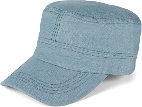 styleBREAKER Unisex Military Cap in Jeans Optik, Denim, Army, Click and Snap Verschluss verstellbar 04023084, Farbe:Hellblau von styleBREAKER