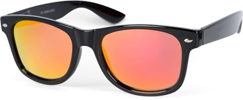 styleBREAKER Unisex Nerd Sonnenbrille mit Kunststoff Rahmen und Polarisierten Blendfreien Gläsern, Retro Style 09020132, Farbe:Gestell Schwarz/Glas Orange-Rot verspiegelt von styleBREAKER