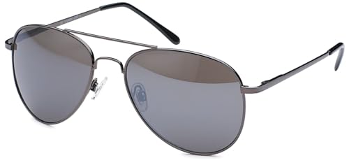 styleBREAKER Unisex Pilotenbrille Sonnenbrille Polycarbonat Gläser, Metall Vollrand Gestell mit Federscharnier 09020037, Farbe:Gestell Anthrazit/Glas Grau getönt von styleBREAKER