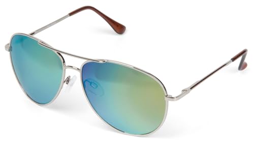 styleBREAKER Unisex Pilotenbrille Sonnenbrille Polycarbonat Gläser, Metall Vollrand Gestell mit Federscharnier 09020037, Farbe:Gestell Silber/Glas Blau-Grün von styleBREAKER