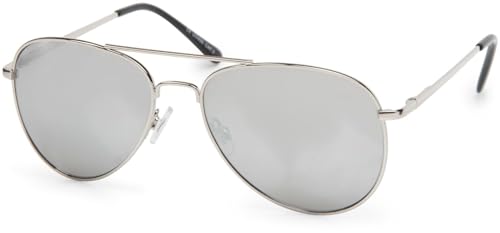 styleBREAKER Unisex Pilotenbrille Sonnenbrille Polycarbonat Gläser, Metall Vollrand Gestell mit Federscharnier 09020037, Farbe:Gestell Silber/Glas Silber von styleBREAKER