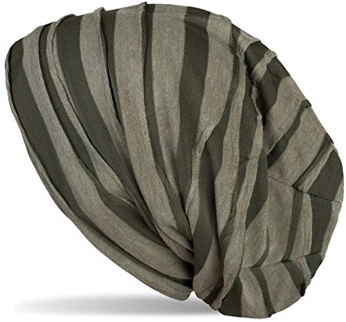 styleBREAKER Unisex Stoff Beanie Mütze mit Falten Muster, Slouch Longbeanie 04024053, Farbe:Oliv-Grün von styleBREAKER