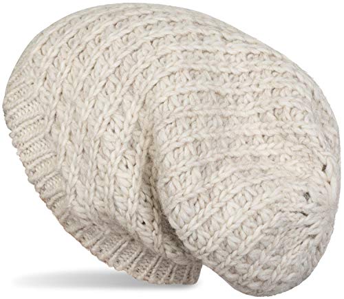 styleBREAKER Unisex Strick Beanie Mütze grob gestrickt, Slouch Longbeanie, Grobstick Winter Strickmütze 04024158, Farbe:Beige von styleBREAKER