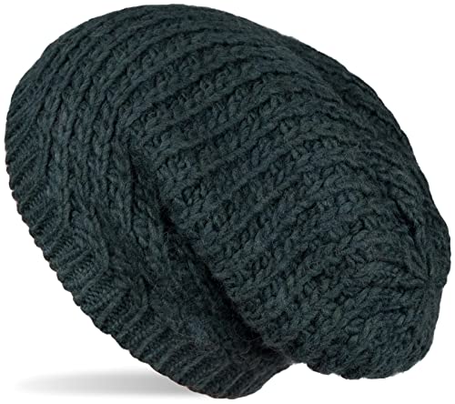 styleBREAKER Unisex Strick Beanie Mütze grob gestrickt, Slouch Longbeanie, Grobstick Winter Strickmütze 04024158, Farbe:Dunkelgrün von styleBREAKER