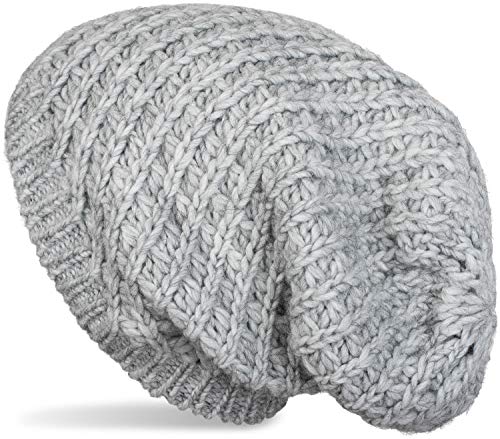 styleBREAKER Unisex Strick Beanie Mütze grob gestrickt, Slouch Longbeanie, Grobstick Winter Strickmütze 04024158, Farbe:Hellgrau von styleBREAKER