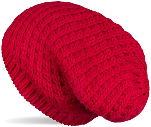 styleBREAKER Unisex Strick Beanie Mütze grob gestrickt, Slouch Longbeanie, Grobstick Winter Strickmütze 04024158, Farbe:Rot von styleBREAKER