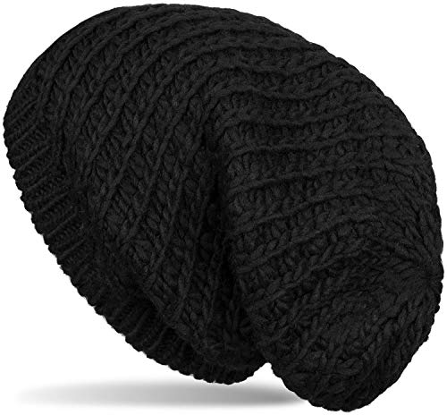 styleBREAKER Unisex Strick Beanie Mütze grob gestrickt, Slouch Longbeanie, Grobstick Winter Strickmütze 04024158, Farbe:Schwarz von styleBREAKER