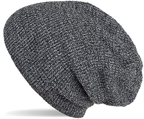 styleBREAKER Unisex Strick Beanie Mütze mit Karo Strickmuster, Winter Slouch Longbeanie 04024172, Farbe:Schwarz-Weiß von styleBREAKER