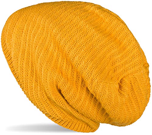 styleBREAKER Unisex Strick Beanie Mütze mit Thermo-Fleece Innenfutter, Einfarbige Winter, Uni Strickmütze 04024176, Farbe:Curry von styleBREAKER