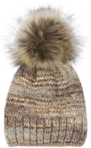 styleBREAKER Unisex Strick Bommelmütze bunt Gemustert mit Alpaka Anteil und Fleece Futter, Winter Fellbommel Mütze 04024179, Farbe:Braun-Beige-Grau von styleBREAKER