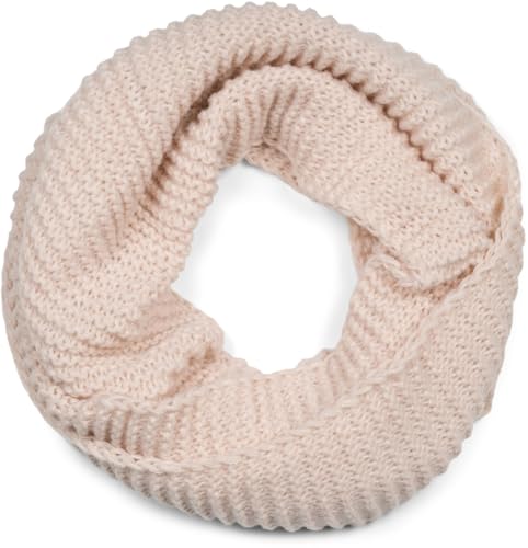 styleBREAKER Unisex Strick Loop Schal Einfarbig mit Wellenmuster, warmer Winter Strickschal, Schlauchschal 01018169, Farbe:Beige von styleBREAKER