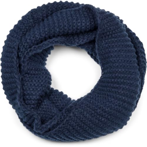 styleBREAKER Unisex Strick Loop Schal Einfarbig mit Wellenmuster, warmer Winter Strickschal, Schlauchschal 01018169, Farbe:Dunkelblau von styleBREAKER