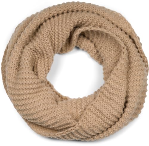 styleBREAKER Unisex Strick Loop Schal Einfarbig mit Wellenmuster, warmer Winter Strickschal, Schlauchschal 01018169, Farbe:Hellbraun von styleBREAKER