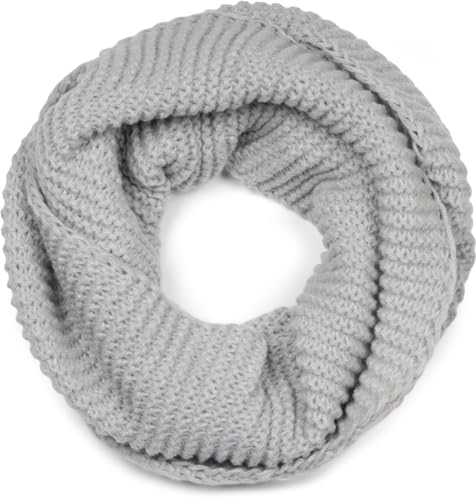 styleBREAKER Unisex Strick Loop Schal Einfarbig mit Wellenmuster, warmer Winter Strickschal, Schlauchschal 01018169, Farbe:Hellgrau von styleBREAKER